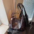 Retro dark brown large capacity faux leather tote bag with stylish tassel charm - Coffee with Pendant