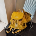 Bright yellow nylon backpack with drawstring closure and buckle flap for women - Yellow