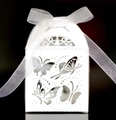 White laser cut butterfly wedding favor box with white organza ribbon detail - White