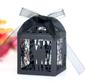 Scatola per caramelle nera tagliata al laser con silhouette Mr & Mrs e nastro di seta - Stile Silhouette Mr e Mrs / Nero