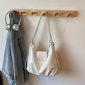 Minimalist white PU leather tote bag in a sleek glossy finish with a round buckle - Off-white Without Pendant