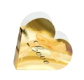 Golden heart-shaped gift box with Love text and organza ribbon bow for weddings - Reflective Gold