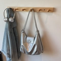 Silver metallic Hobo bag with adjustable strap and flap closure in a minimalist design - Silver No Pendant