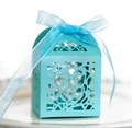 Elegante scatola regalo blu chiaro intagliata al laser con fiocco in organza per matrimoni - Blu Tiffany