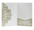 Detail of laser-cut wedding invitation with gold glitter rose patterns and elegant cutouts - Light Gold Glitter