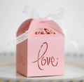 Pink LOVE hollowed-out glitter candy gift box with heart accents and white ribbon bow - Pink