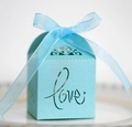 Sky blue hollow Love wedding favor box with decorative ribbon and laser cut patterns - Tiffany Blue