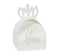 Elegant ivory crown favor box with laser-cut Love lettering for wedding candies - Ivory
