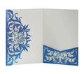 Glitter blue laser-cut rose wedding invitation cover with intricate floral patterns - Sapphire Blue