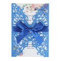 Laser cut blue glitter wedding invitation set with floral card and ribbon bow detail - Sapphire Blue