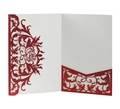 Detail of red glitter cardstock with laser cut rose pattern for wedding invitations - Red