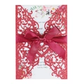 Elegant red glitter laser-cut invitation card with floral patterns and a satin ribbon - Red