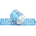 Blue laser-cut floral napkin ring set with metallic finish for elegant table decoration - Reflective Blue