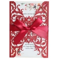 Sparkly red glitter laser cut wedding invitation with decorative red satin bow - Glitter Red