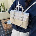 Sac à dos vintage beige de style anglais avec patchwork à carreaux pour femmes - Blanc Cassé