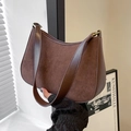Minimalist dark brown suede hobo bag with smooth leather trim and golden hardware - Brown