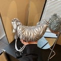 Silver quilted metallic hobo bag with matelasse texture and heart pendant charm - Silver (With Pendant)