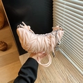 Pink crescent hobo bag with quilted pleated leather texture and heart shell charms - Pink with Pendant