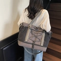 Charcoal grey large travel bag with shoe compartment and adjustable shoulder strap - Black