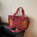 Large travel tote bag in burgundy and yellow with separate shoe compartment and shoulder strap - Burgundy