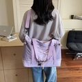 Purple high-capacity fitness travel bag with shoe compartment and pink drawstring detail - Purple