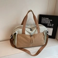 Light blue and green expandable travel duffel bag with detachable shoulder strap - Khaki