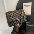 Elegant black quilted chain bag with gold metal clasp and premium leather finish - Black