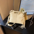 Cream yellow multi-functional tote bag with long side tassels and adjustable shoulder strap - Yellow