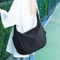 Large black nylon dumpling crossbody bag with adjustable wide strap for women - Black
