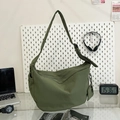 Army green nylon dumpling crossbody bag with adjustable strap and small coin pouch - Green