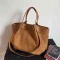 Bolso tote marrón caramelo en ante y cuero con correa ajustable al hombro - Marrón