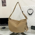 Khaki large capacity nylon dumpling bag with adjustable strap and small mini pouch - Khaki