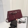 Minimalist burgundy matte faux suede crossbody bag with decorative strap buckle - Burgundy