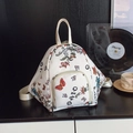 Mini zaino chic bianco crema con stampa floreale di farfalle e struttura a triangolo - Bianco Sporco
