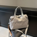 Light grey large capacity duffle bag with dual handles and detachable shoulder strap - Gray