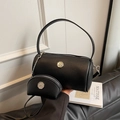 Elegant black lychee grain cylinder bag with silver metal 'm' logo and mini coin purse - Black