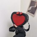 Fashionable red and black heart-shaped crossbody bag with wide adjustable shoulder strap - Black