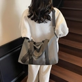 Large capacity grey nylon fitness travel bag with adjustable strap and front pocket - Gray