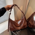 Minimalist deep brown soft leather crescent hobo bag with adjustable shoulder strap - Brown