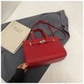Red pebbled leather small tote bag with silver twist lock and adjustable crossbody strap - Red (No Pendant)
