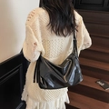 Minimalist black large capacity tote bag in glossy oil wax leather for women - Black