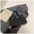 Minimalist black pebble grain leather tote bag with silver hardware and adjustable strap - Black without Pendant