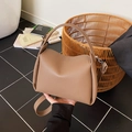 Brown litchi grain leather handbag with silver metal hardware and detachable shoulder strap - Khaki