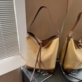 Grand sac cabas rétro en toile et cuir marron avec détails de cordon chic - Kaki