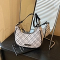 Chic black and white checkered crescent hobo bag with gold hardware and leather strap - Black without Pendant