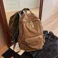 Zaino minimalista in nylon marrone con etichetta MACHU e tirante della zip intrecciato - Cachi