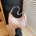 Pink checkered hobo shoulder bag with adjustable strap and metal logo plaque - Pink Without Pendant