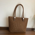 Brown leopard print tote bag in premium faux suede finish with slim shoulder straps - Brown