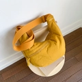 Chic mustard yellow crossbody dumpling bag with wide adjustable fabric shoulder strap - Yellow