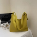 Bright yellow pebbled leather hobo tote bag with adjustable shoulder strap and large capacity - Fruit Green
